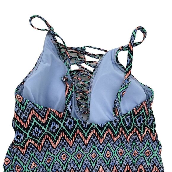 Southwestern One Piece Swimsuit Boho Ladder V Neck Hip Cut Outs Juniors 1X 17 - Picture 5 of 9